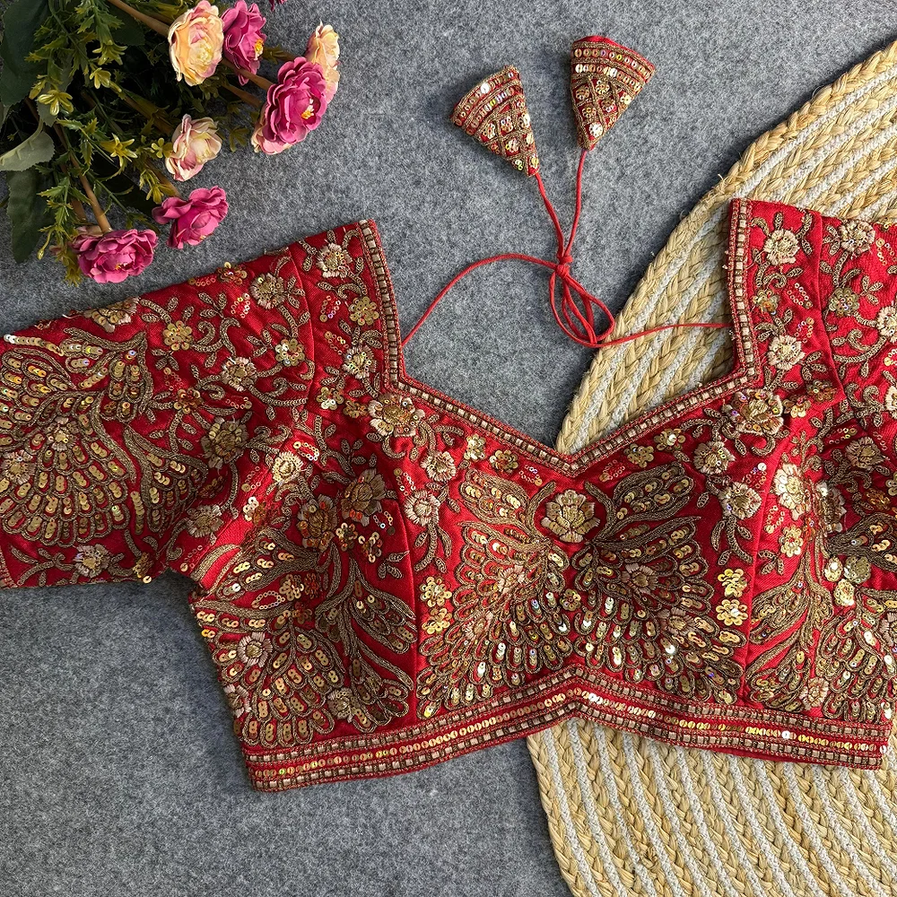 Red Heavy Codding & Sequin Bridal Blouse — view 1