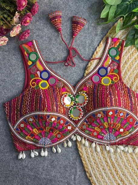 Maroon Traditional Mirror Work Designer Blouse