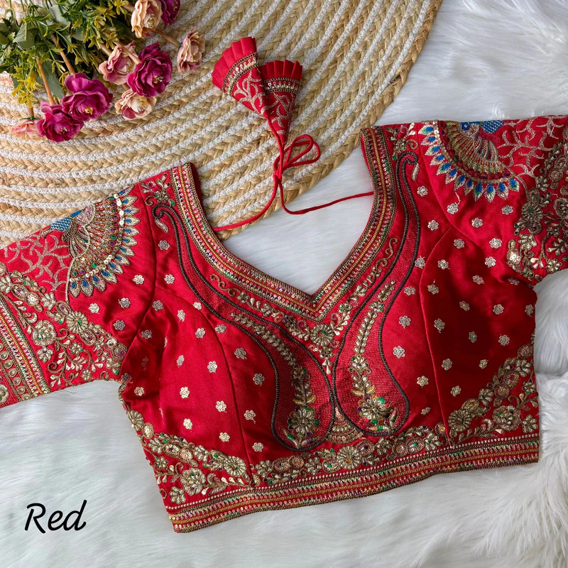 Red Color Bridal Bliss Apple-Cut Codding Work Blouse