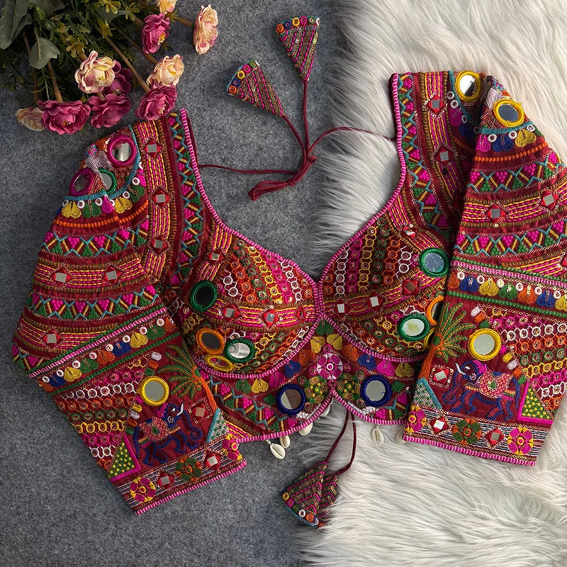 Maroon Color Full Sleeves Navratri Blouse — view 1