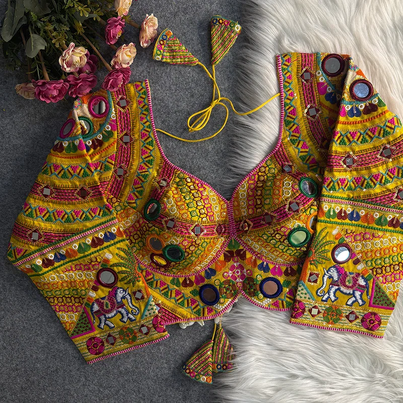 Yellow Color Full Sleeves Navratri Blouse — view 1