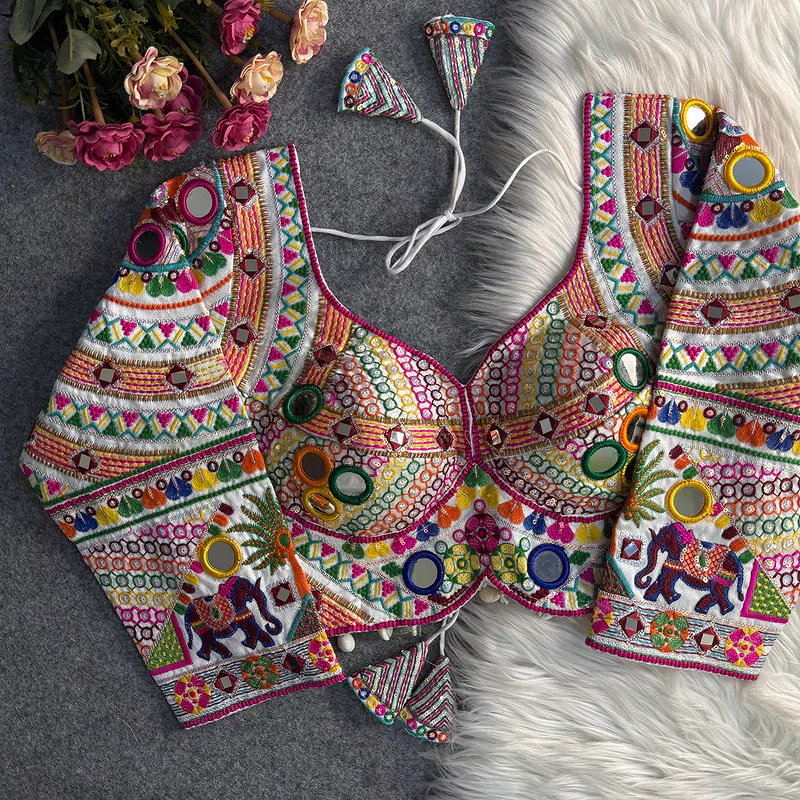 White Color Full Sleeves Navratri Blouse — view 1