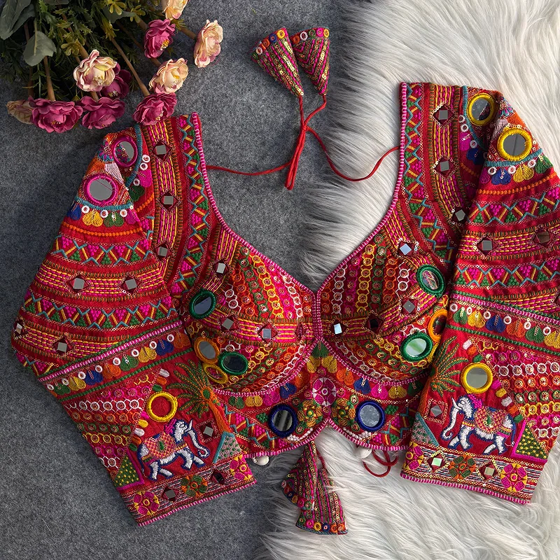Red Color Full Sleeves Navratri Blouse — view 1