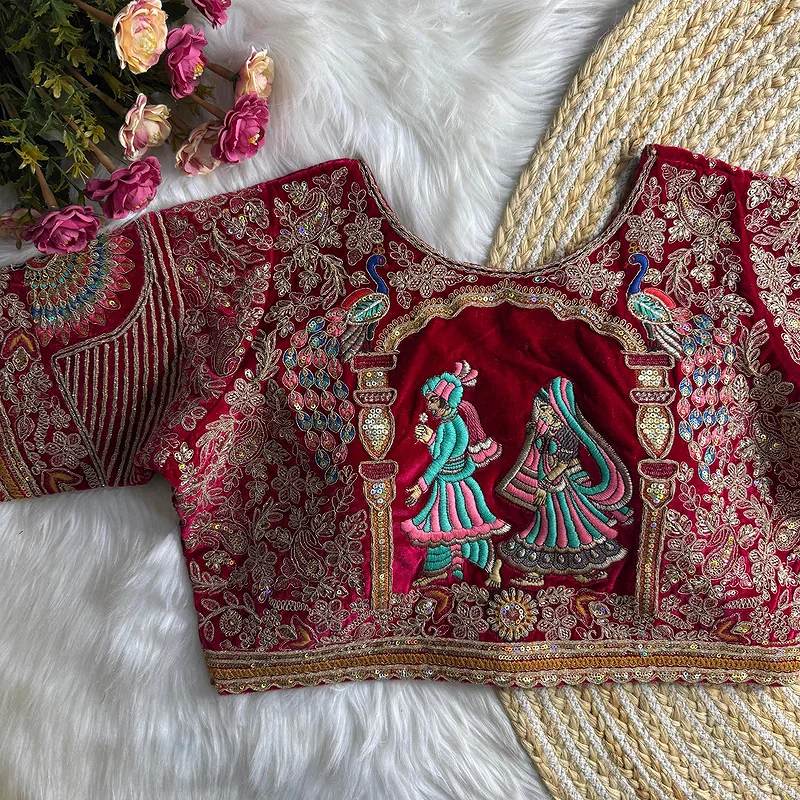 Rani Velvet Embroidery and Diamond Handwork Bridal Blouse — view 1