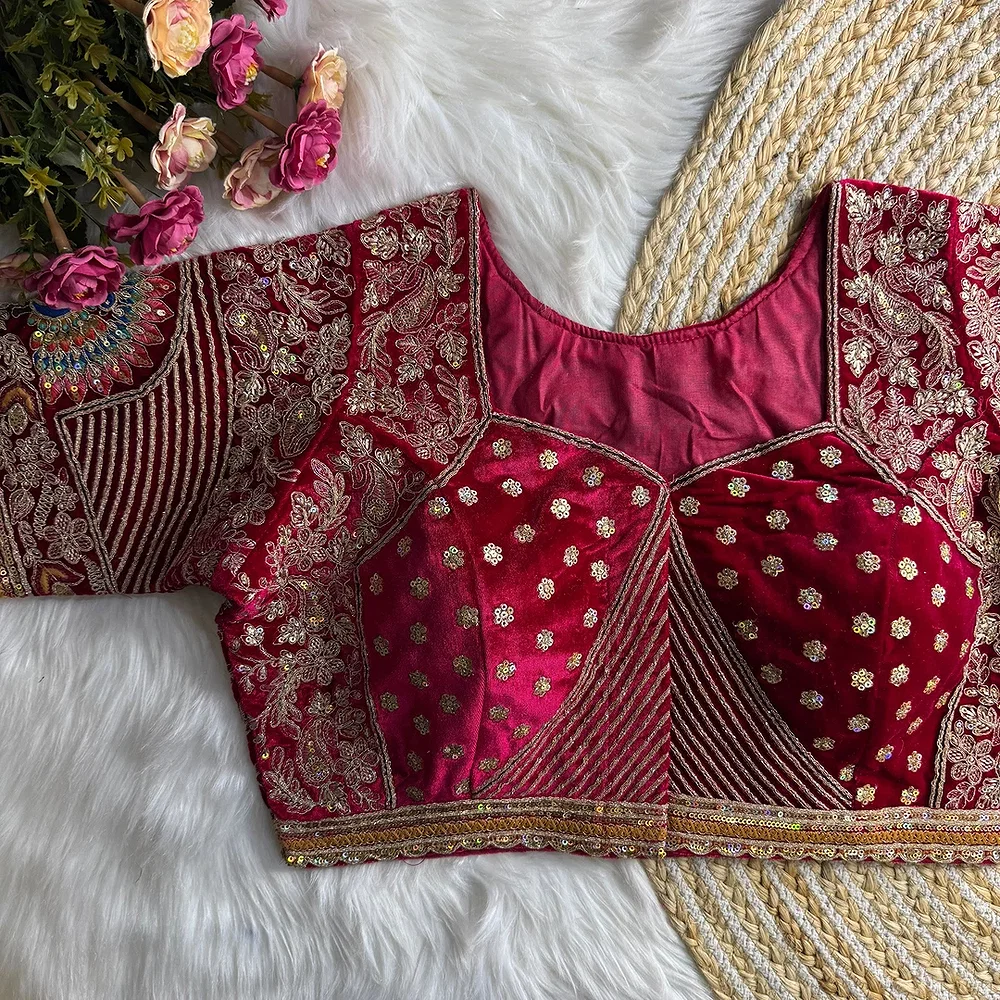Rani Velvet Embroidery and Diamond Handwork Bridal Blouse — view 2