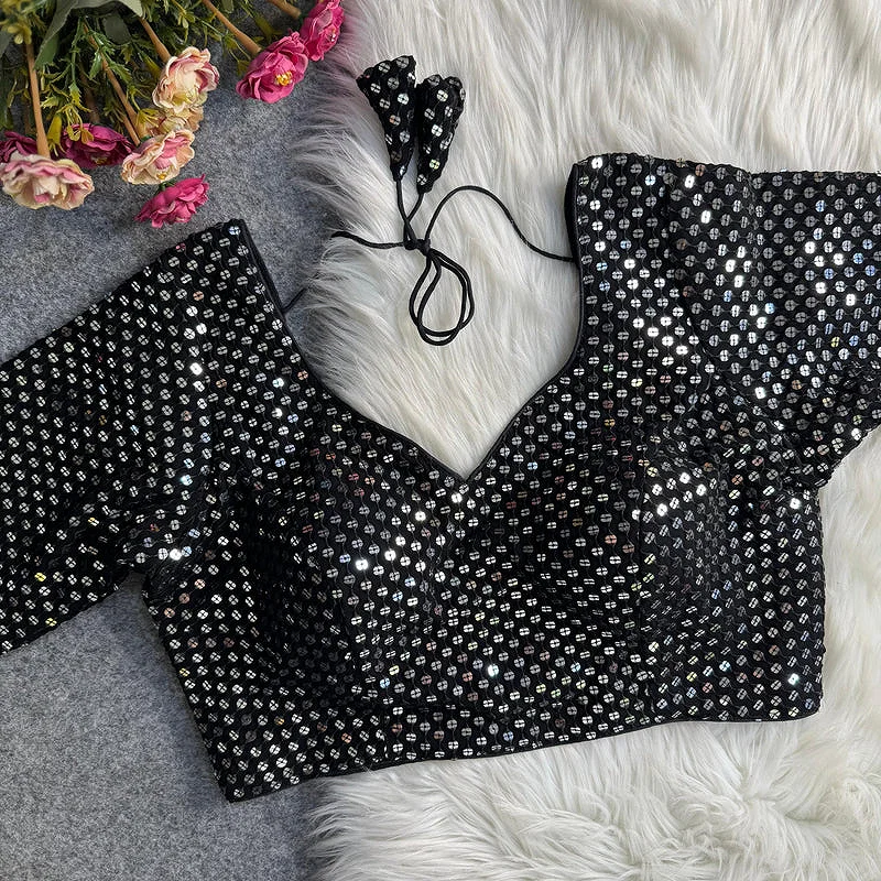 Black Georgette Sequence Work Blouse for Navratri — view 1