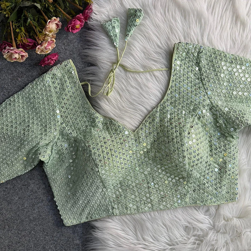 Pista Green Georgette Sequence Work Blouse for Navratri — view 1