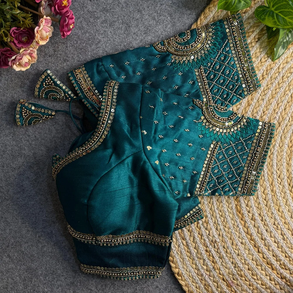 Morpeach Color Italian Silk Blouse with Heavy Beads and Sequence Work  — view 2