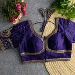 Purple Color Italian Silk Blouse with Heavy Beads and Sequence Work 