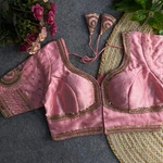 Baby Pink Color Italian Silk Blouse with Heavy Beads and Sequence Work 