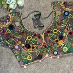 Bottle Green Color Silk Heavy Multi-Thread Mirror Work Navratri Blouse