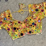 Yellow Color Silk Heavy Multi-Thread Mirror Work Navratri Blouse