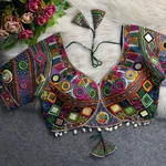 Green Color Navratri Special Real Mirror Work Apple Cut Blouse