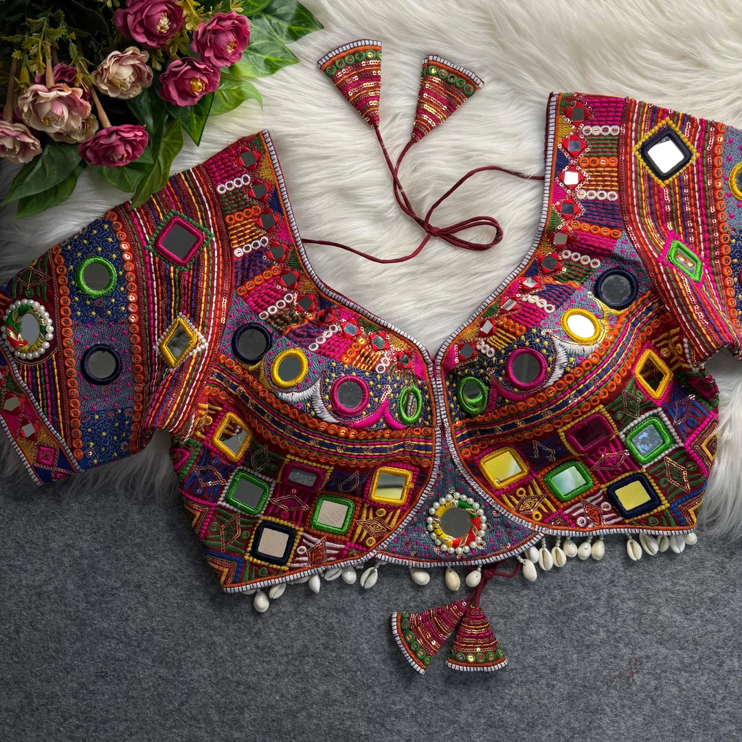 Maroon Color Navratri Special Real Mirror Work Apple Cut Blouse