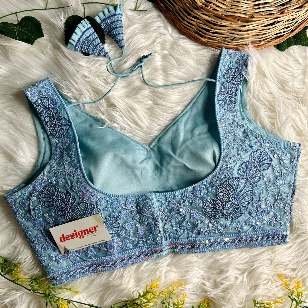 Blue Colour Designer Partywear Net Heavy Embroidery Blouse