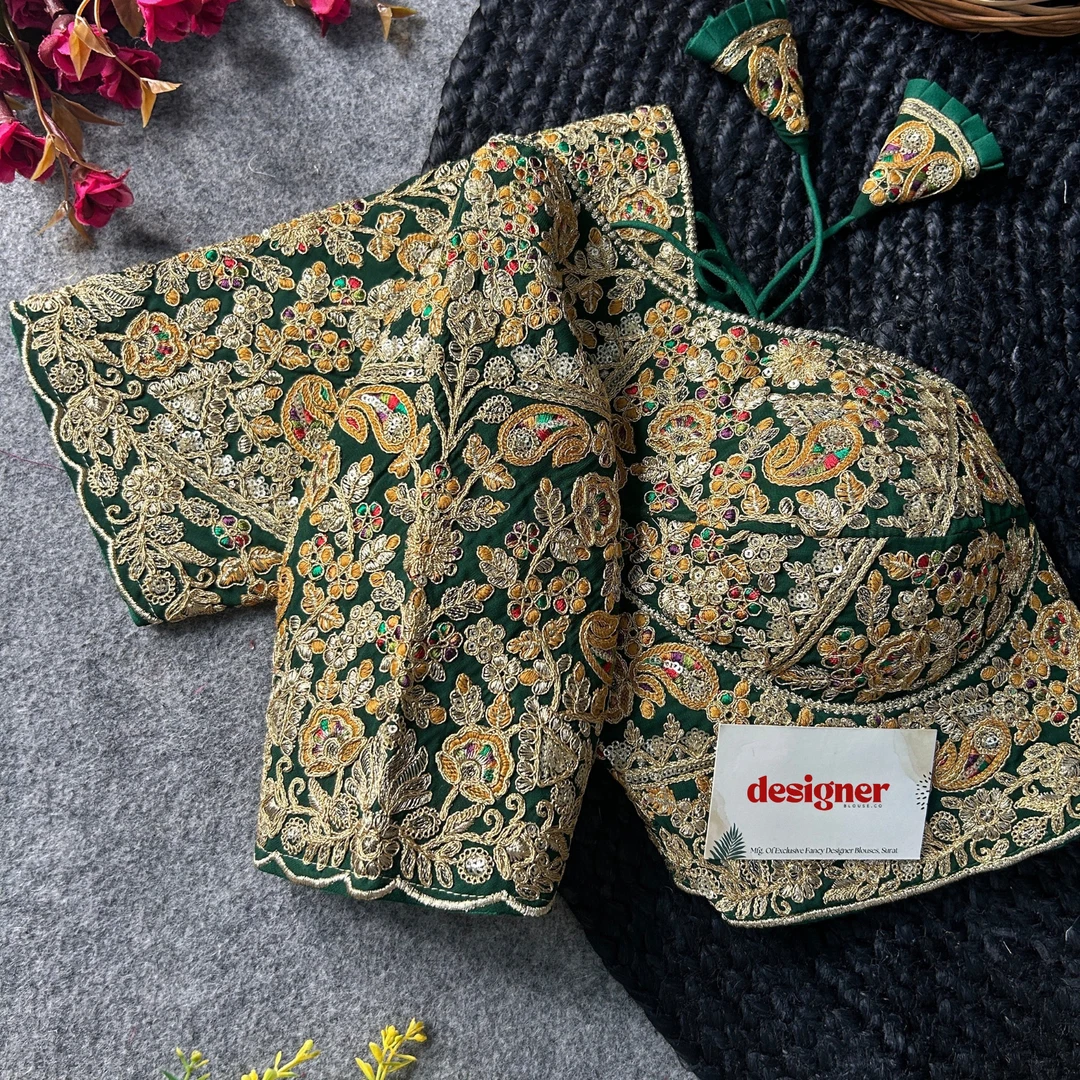 Green Color Beautiful Apple-Cut Bridal Blouse with Embroidery