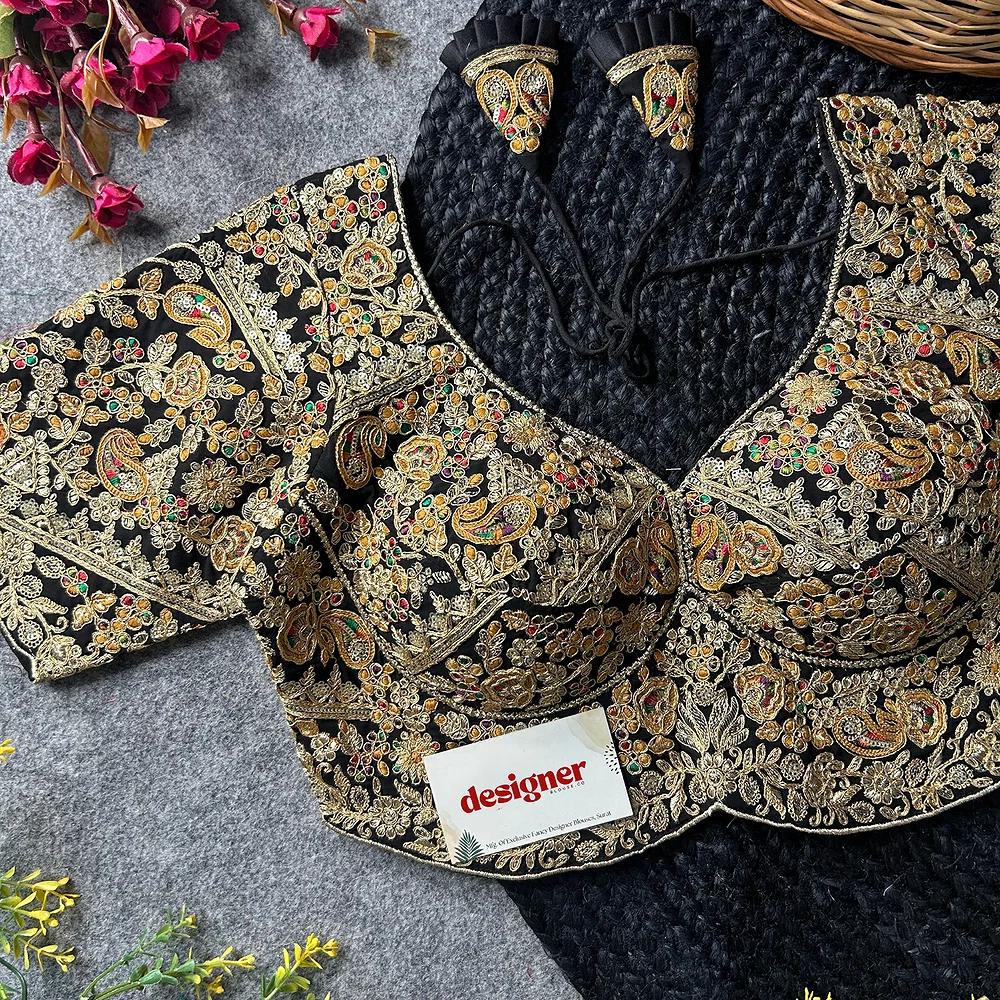 Black Color Beautiful Apple-Cut Bridal Blouse with Embroidery — view 1