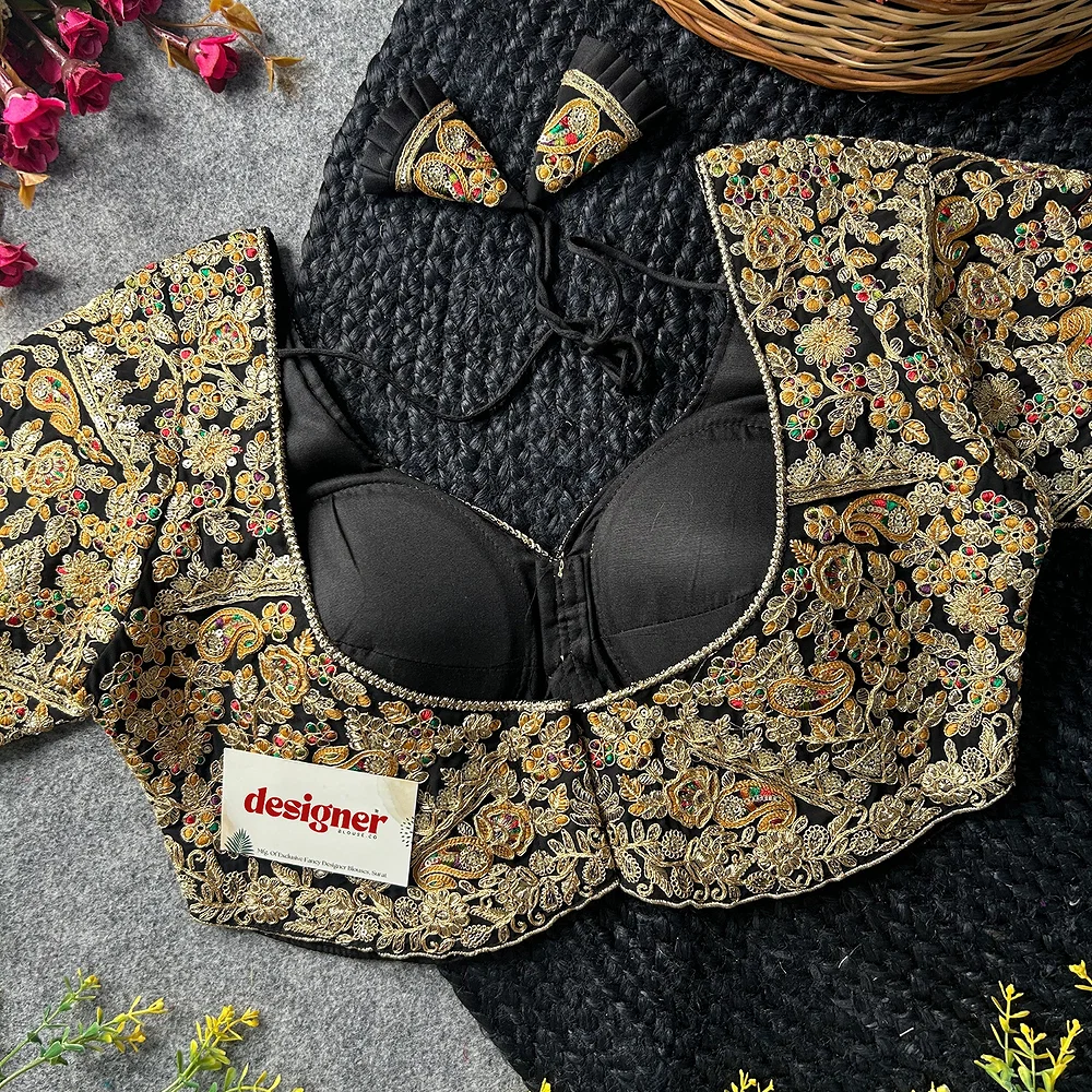 Black Color Beautiful Apple-Cut Bridal Blouse with Embroidery — view 4