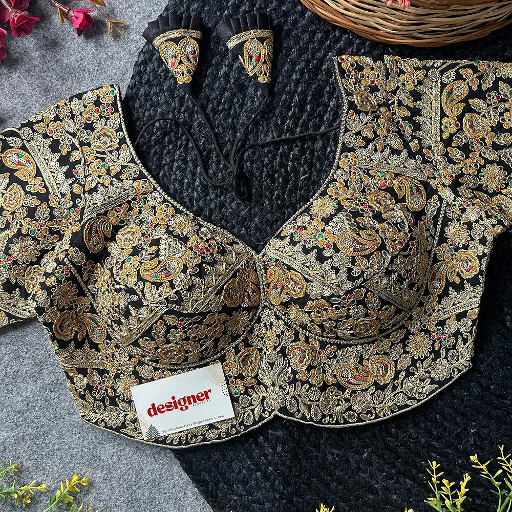 Black Color Beautiful Apple-Cut Bridal Blouse with Embroidery — view 6