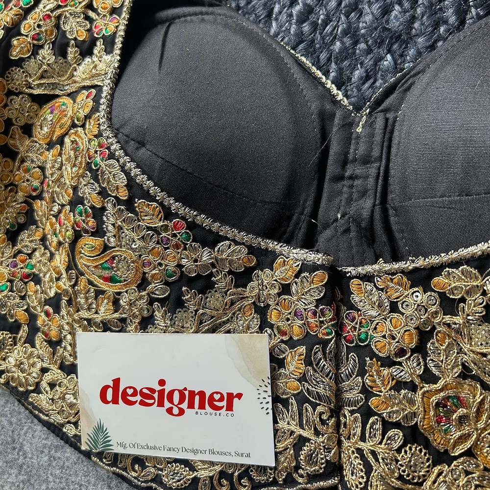 Black Color Beautiful Apple-Cut Bridal Blouse with Embroidery — view 2