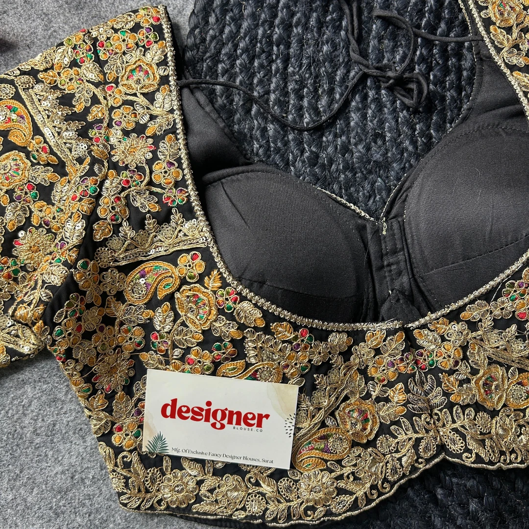 Black Color Beautiful Apple-Cut Bridal Blouse with Embroidery