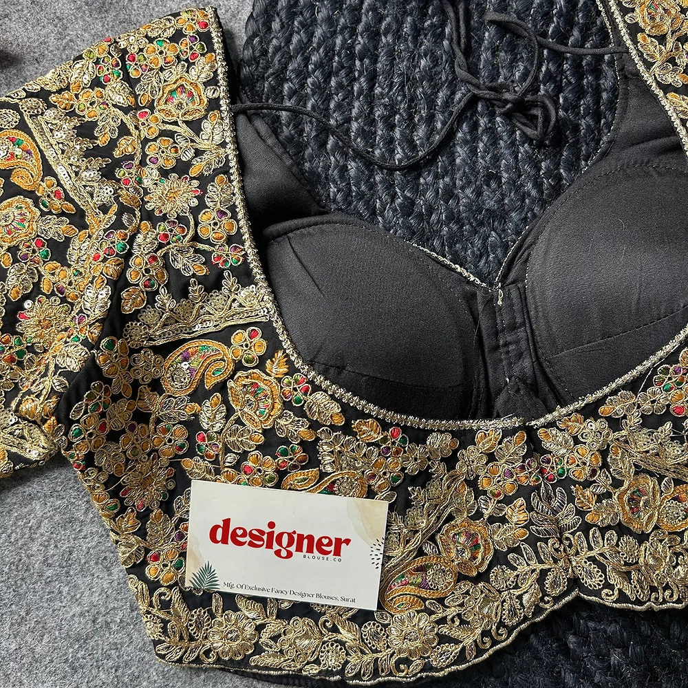 Black Color Beautiful Apple-Cut Bridal Blouse with Embroidery — view 3