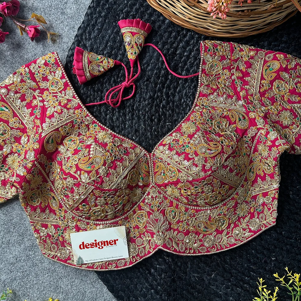 Rani Color Beautiful Apple-Cut Bridal Blouse with Embroidery — view 3
