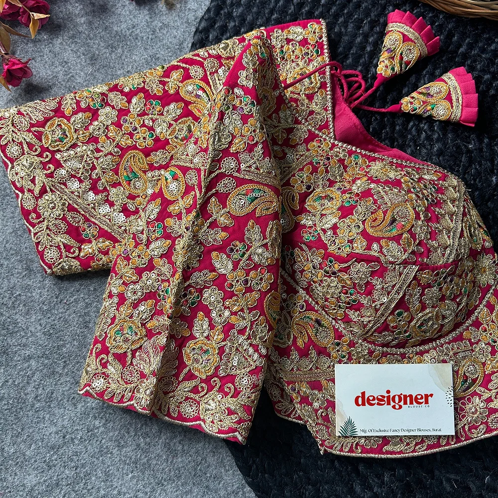Rani Color Beautiful Apple-Cut Bridal Blouse with Embroidery — view 2