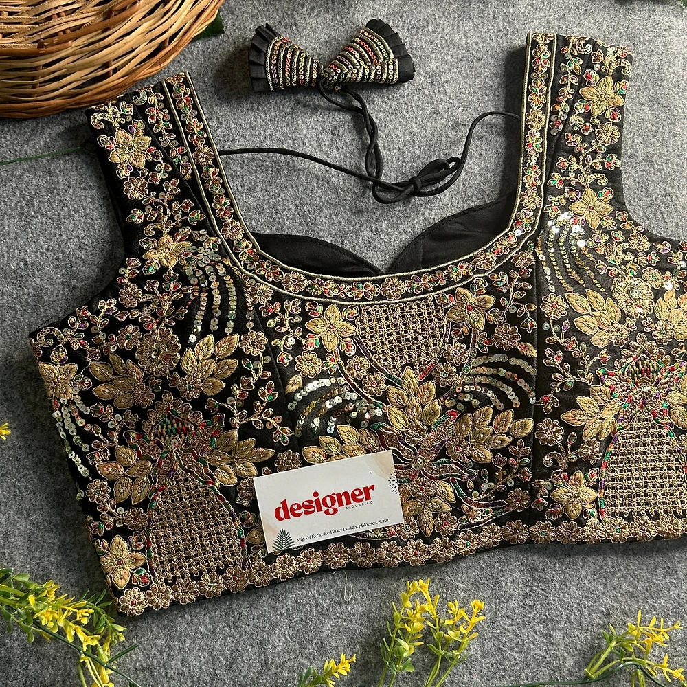 Black Color Beautiful Heavy Embroidery Codding & Thread Work Bridal Blouse — view 3
