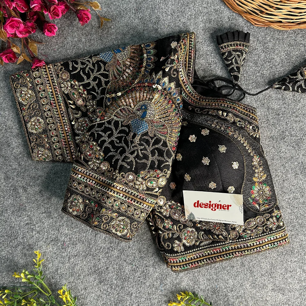 Black Color Bridal Bliss Apple-Cut Codding Work Blouse — view 1