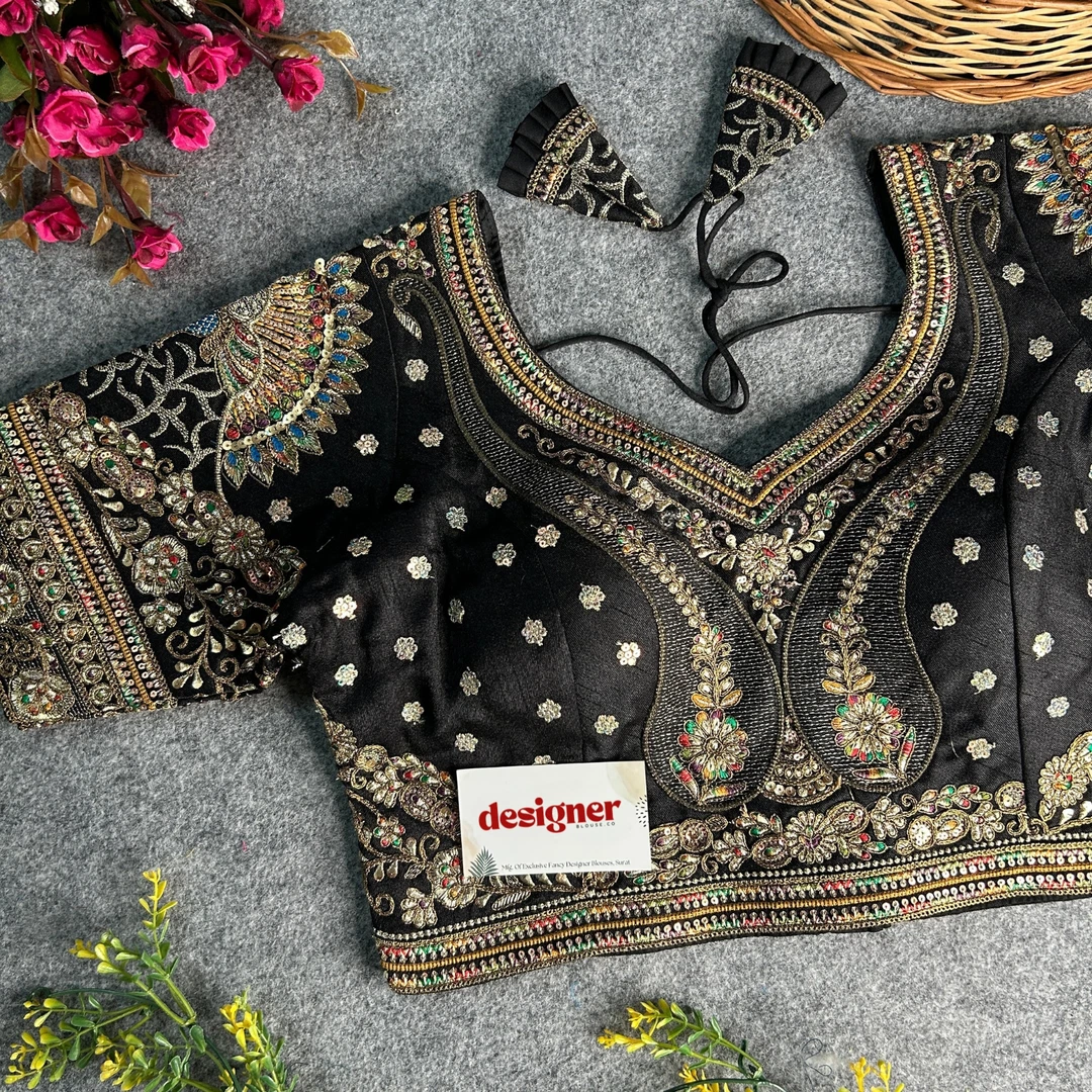 Black Color Bridal Bliss Apple-Cut Codding Work Blouse