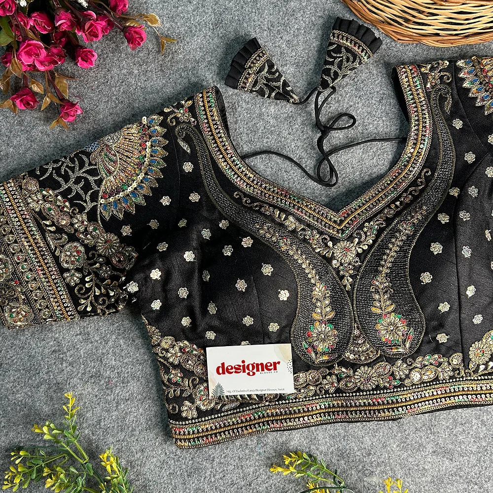 Black Color Bridal Bliss Apple-Cut Codding Work Blouse — view 3