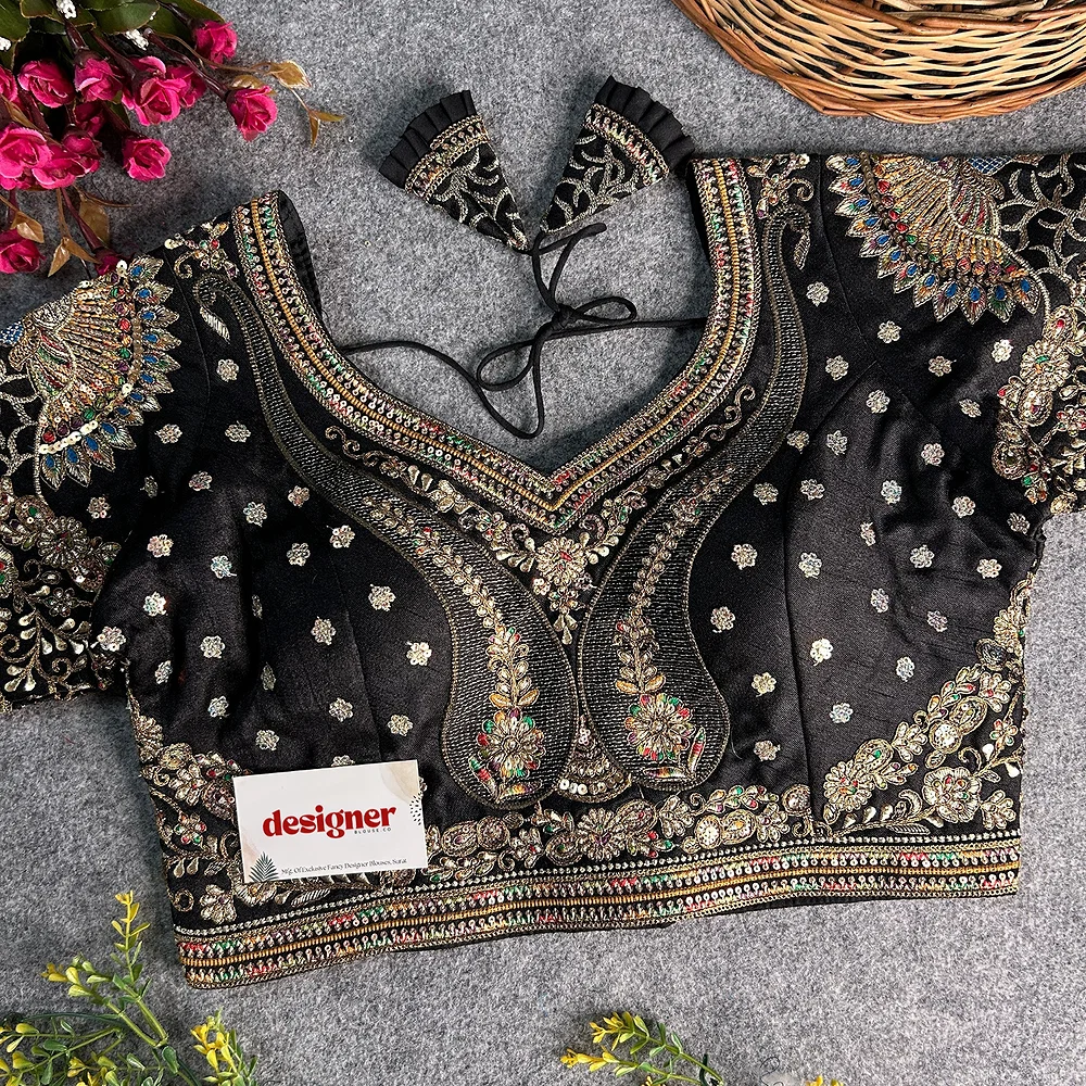 Black Color Bridal Bliss Apple-Cut Codding Work Blouse — view 2