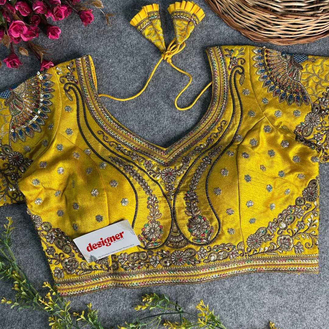 Yellow Color Bridal Bliss Apple-Cut Codding Work Blouse