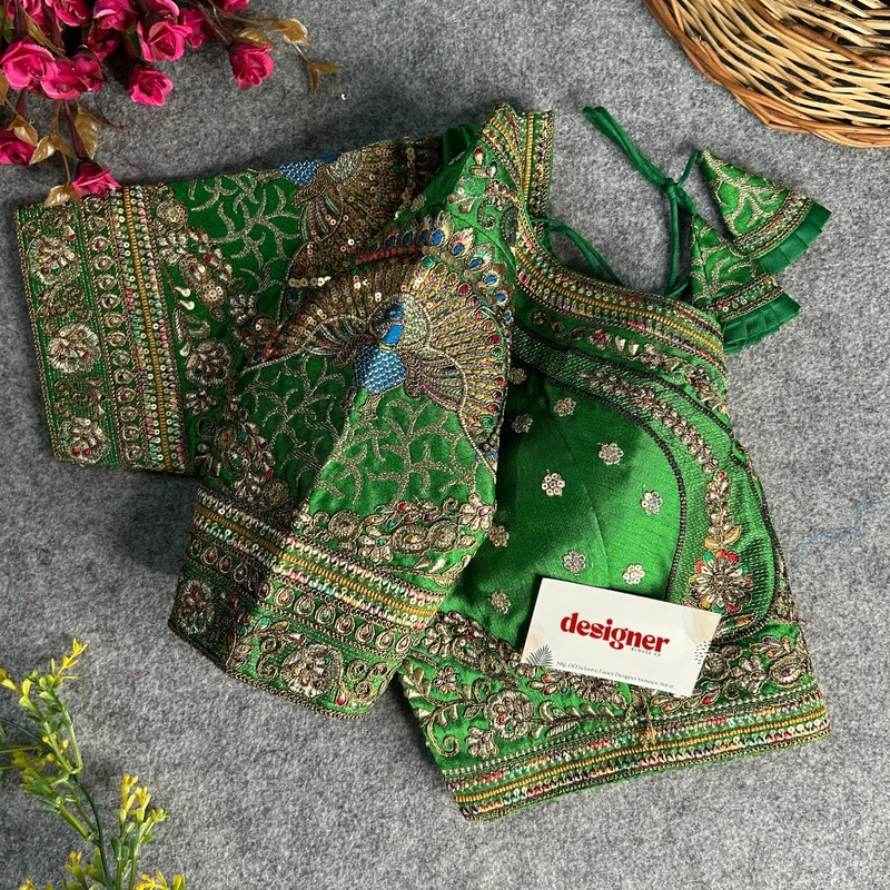 Green Color Bridal Bliss Apple-Cut Codding Work Blouse