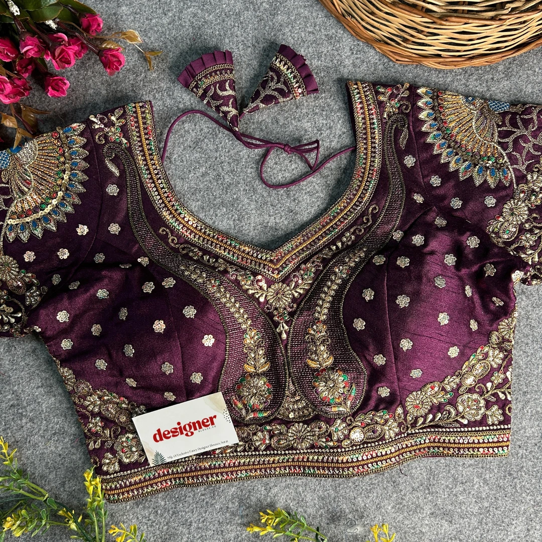 Wine Color Bridal Bliss Apple-Cut Codding Work Blouse