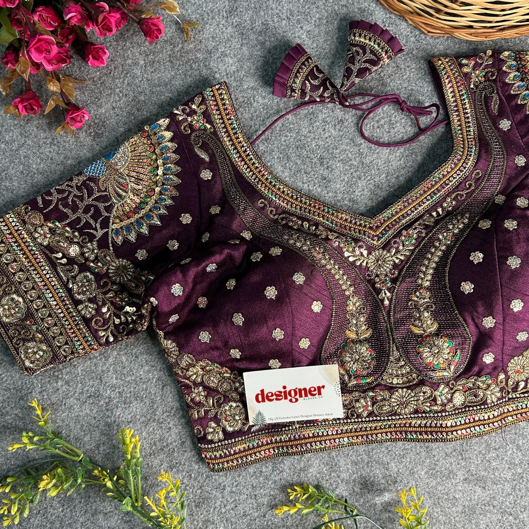 Wine Color Bridal Bliss Apple-Cut Codding Work Blouse