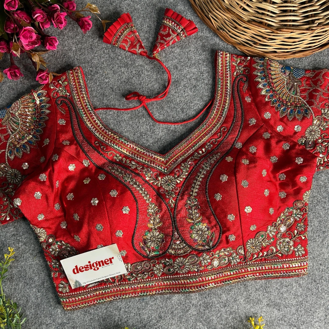 Red Color Bridal Bliss Apple-Cut Codding Work Blouse