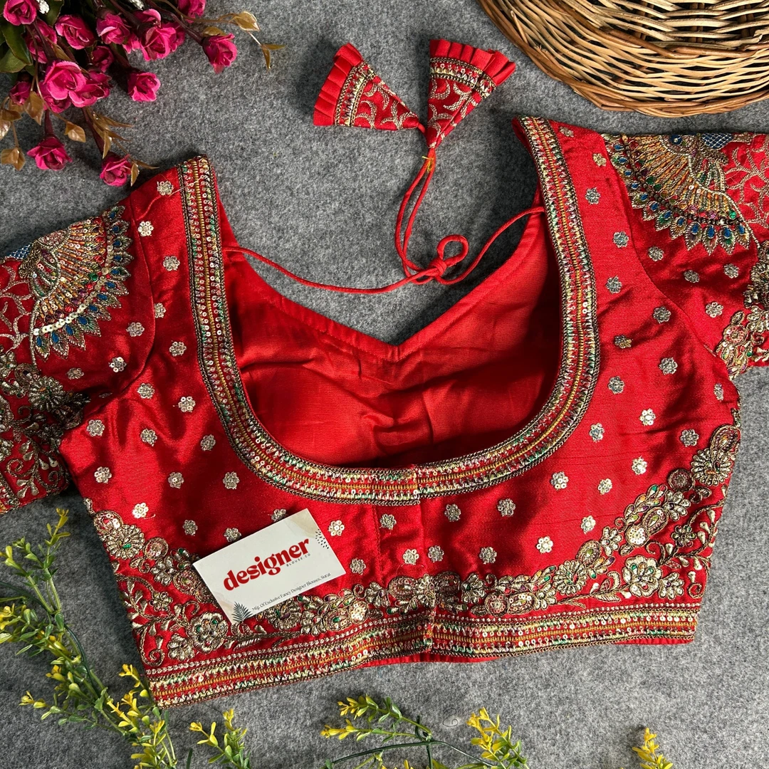 Red Color Bridal Bliss Apple-Cut Codding Work Blouse