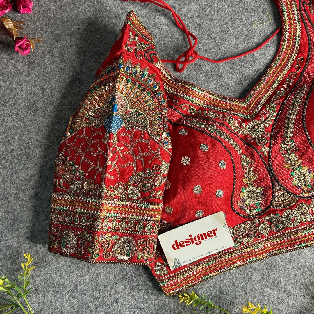 Red Color Bridal Bliss Apple-Cut Codding Work Blouse