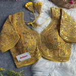 Yellow Color Apple Cut Bridal Heavy Embroidery Work Blouse