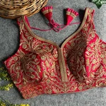 Rani Color Fancy Bridal Blouse with Heavy Embroidery & Latkans in Italian Silk