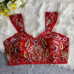 Red Color Western Style Embroidered Georgette Blouse