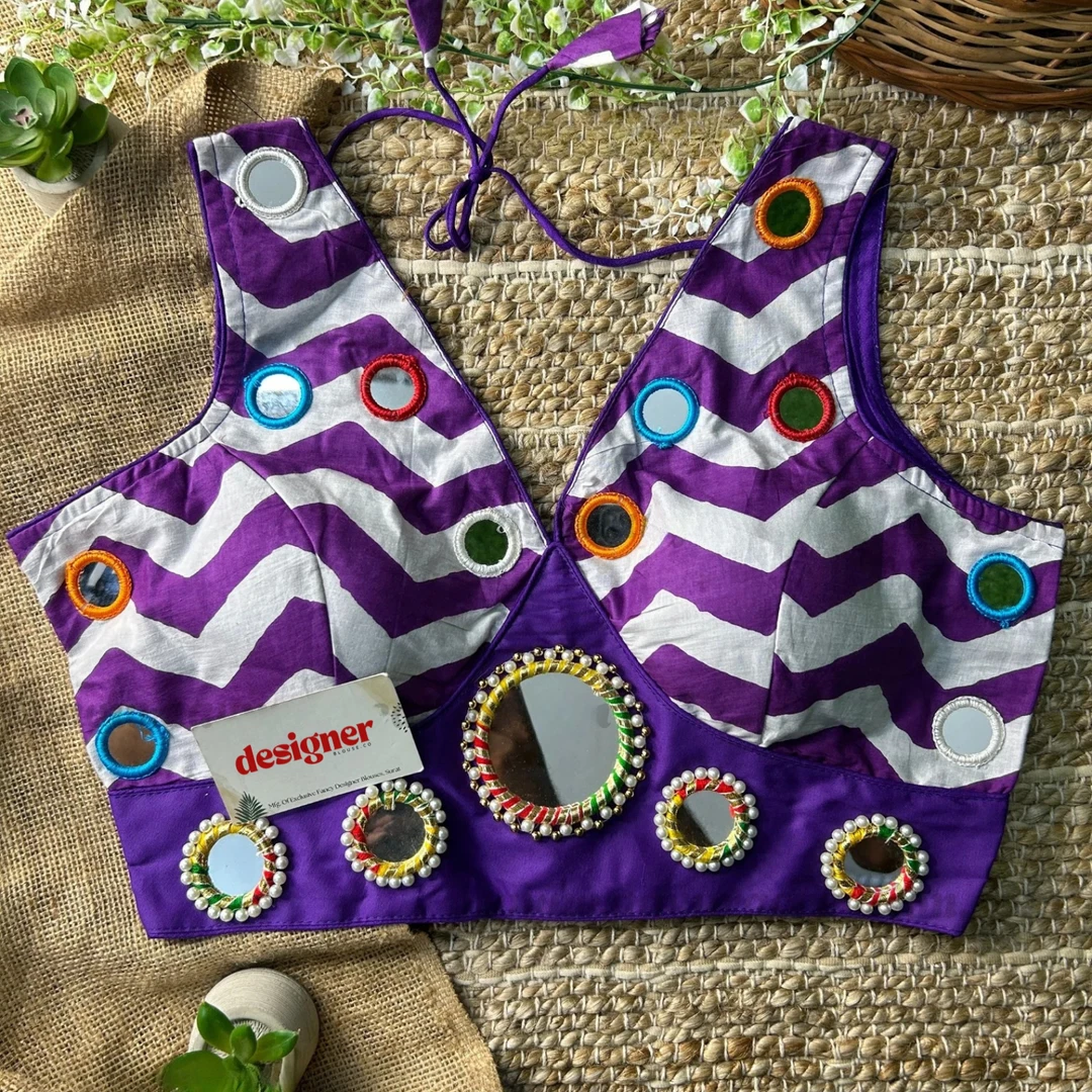 Purple Color Navratri Special Readymade Blouse with Mirror Work