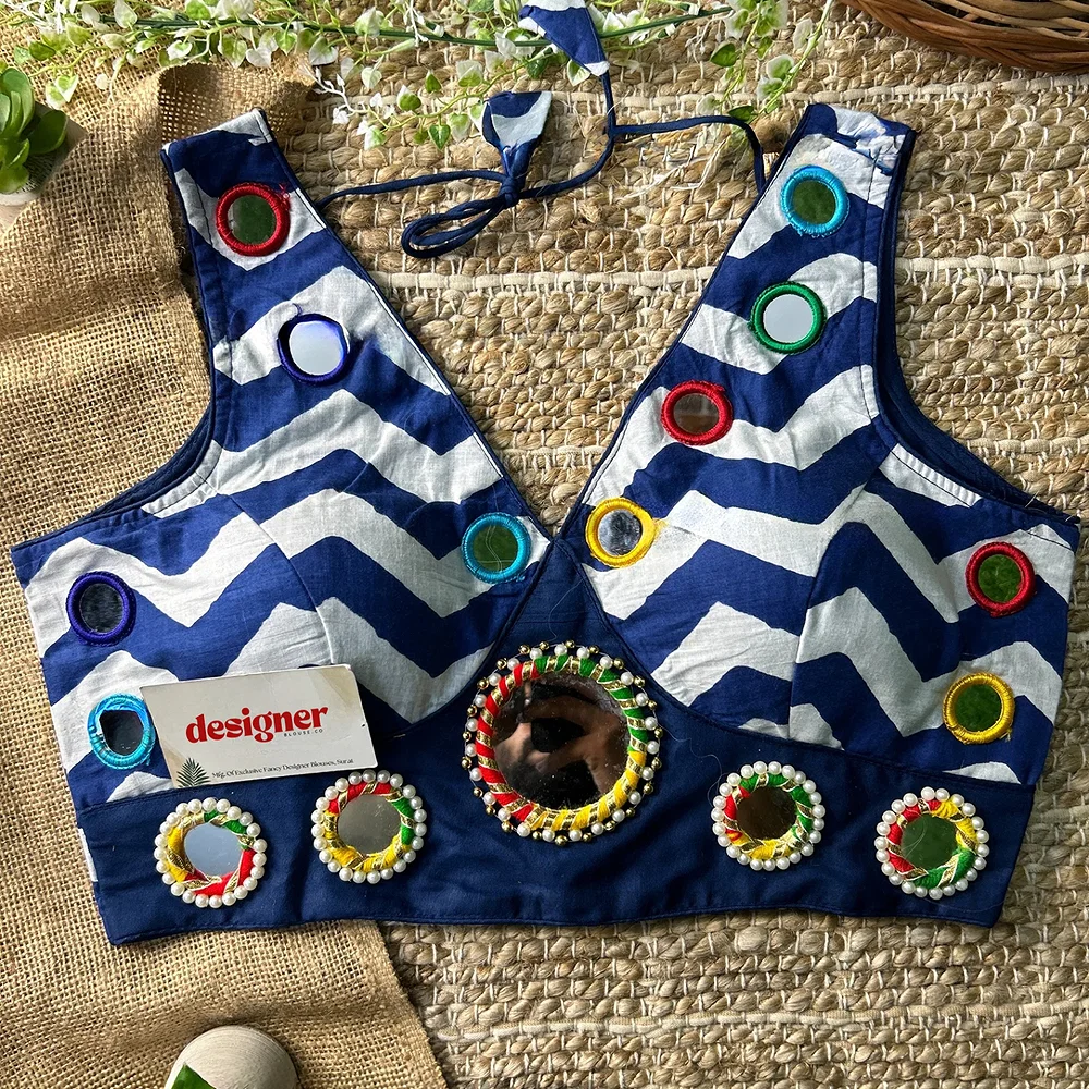 Blue Color Navratri Special Readymade Blouse with Mirror Work — view 1