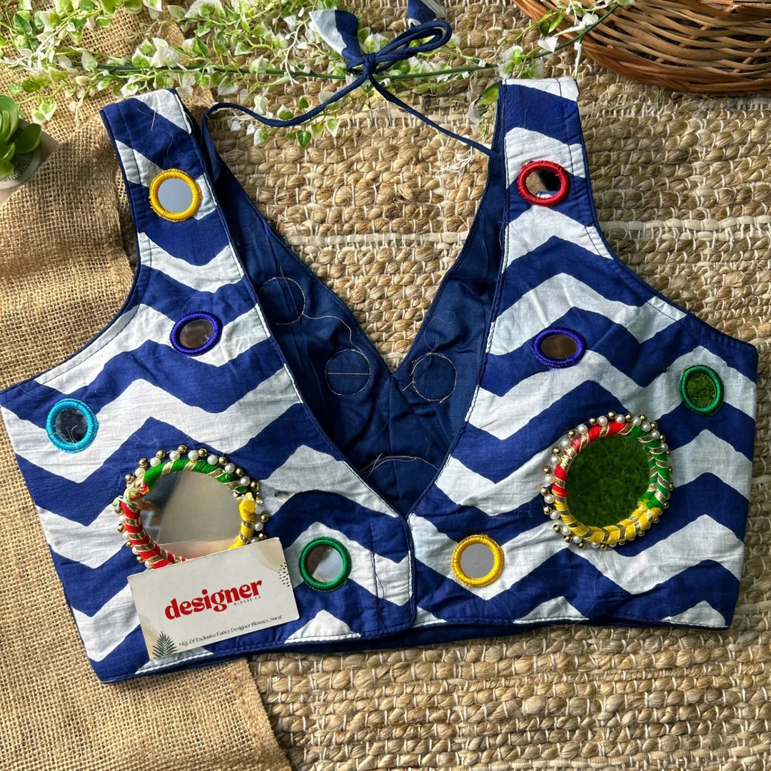 Blue Color Navratri Special Readymade Blouse with Mirror Work