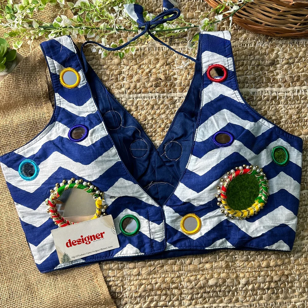Blue Color Navratri Special Readymade Blouse with Mirror Work — view 2