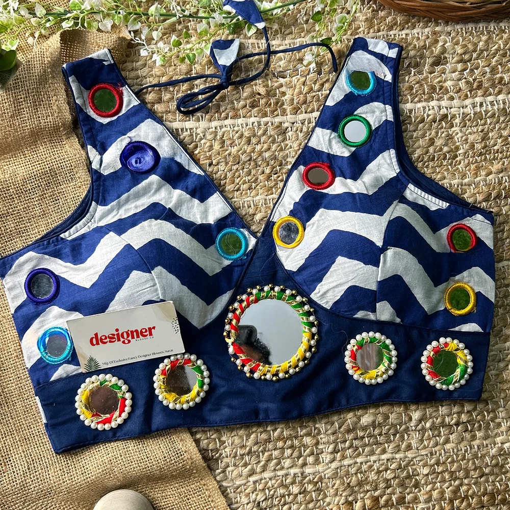 Blue Color Navratri Special Readymade Blouse with Mirror Work — view 3