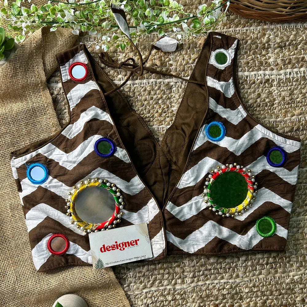 Brown Color Navratri Special Readymade Blouse with Mirror Work — view 2