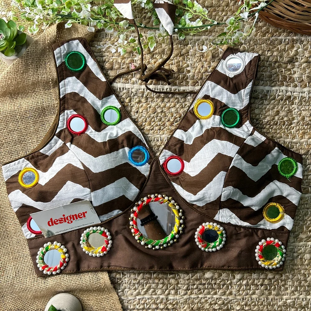 Brown Color Navratri Special Readymade Blouse with Mirror Work — view 3